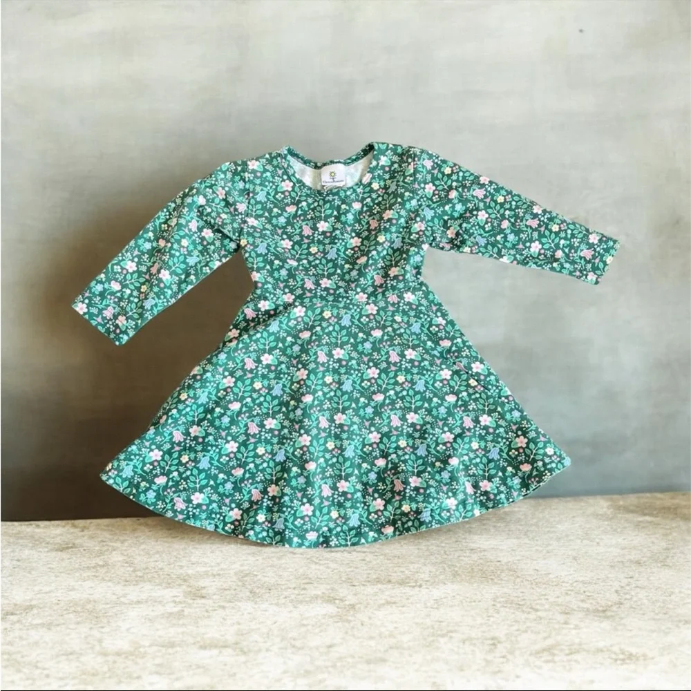 FLORENCE EISEMAN Green Ditsy Floral Long Sleeve Skater Twirl Dress Girls 3T